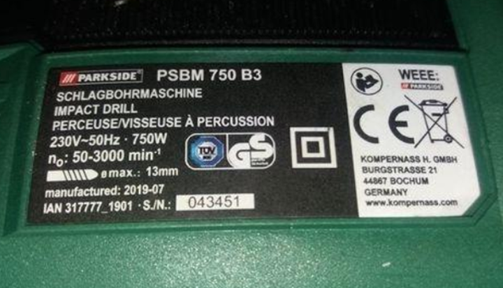 Ударная дрель Parkside PSBM 750 B3 - изображение 4
