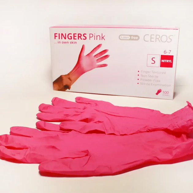 Рукавички нітрилові без тальку Ceros Pink S розові 100 шт (0231952) - зображення 2