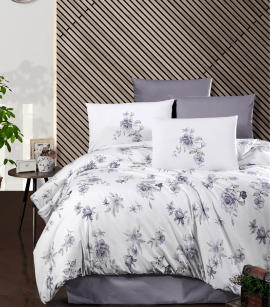 Комплект постельного белья Ranforce - First Choice - R-254 Rosemary - Евро - Белый с фиолетовым - Фото 1 Комплект постельного белья Ranforce - First Choice - R-254 Rosemary - Евро - Белый с фиолетовым - изображение 1