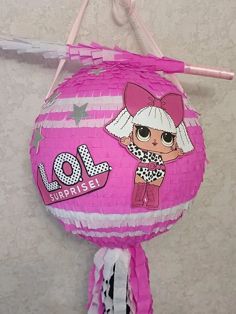 Піньята Куля "Лол" - LoL (рожева) обхват 120см + палиця для розбиття - Фото 1 Піньята Куля "Лол" - LoL (рожева) обхват 120см + палиця для розбиття - изображение 1