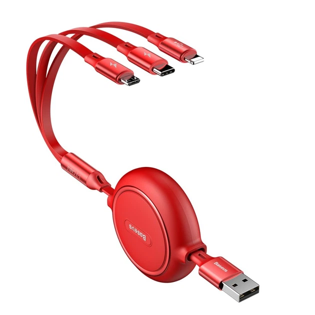 Кабель Baseus Golden Loop 3-in-1 USB to Micro / Lightning / Type-C 3.5A 1.2m CAMLT-JH Колір Червоний, 09 - изображение 6