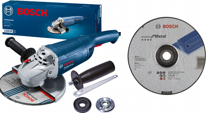 Набір Кутова шліфувальна машина Bosch Professional GWS 2200 + Відрізне коло по металу Bosch 230 x 2.5 мм 5шт (06018C1320_2608600225) - зображення 1