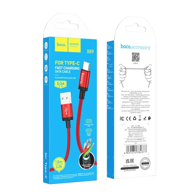 Кабель Hoco X89 Wind USB Type-C 3A Червоний - изображение 2