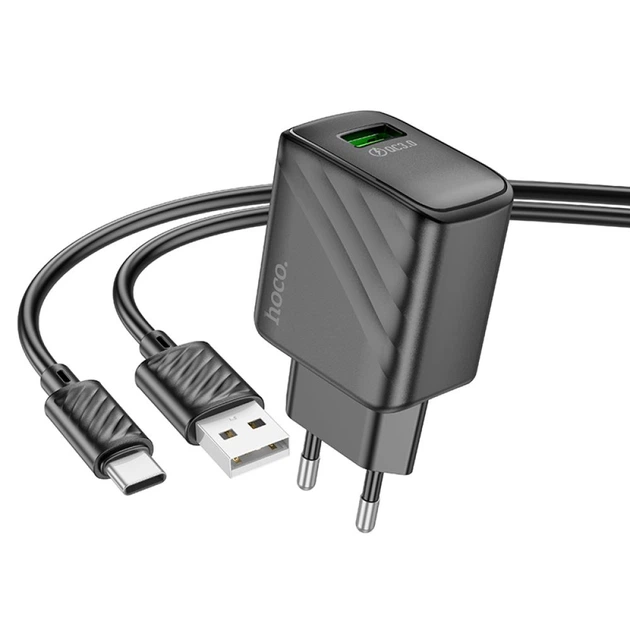 Сетевое зарядное устройство Hoco CS21A 1USB QC 18W+USB to Type-C Черный - Фото 4 Сетевое зарядное устройство Hoco CS21A 1USB QC 18W+USB to Type-C Черный - изображение 4