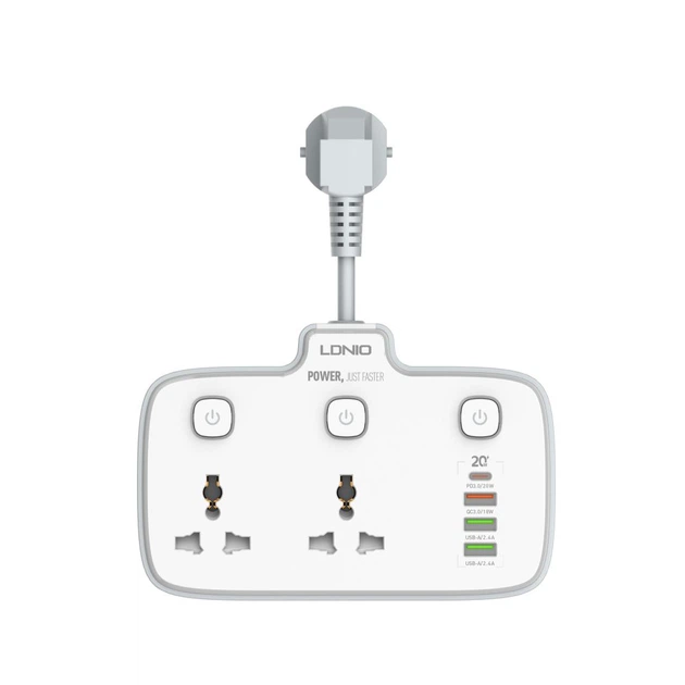 Мережевий Подовжувач LDNIO SC2413 2 universal ports /1 PD/1 QC/2 auto ID Колір Білий - Фото 1 Мережевий Подовжувач LDNIO SC2413 2 universal ports /1 PD/1 QC/2 auto ID Колір Білий - зображення 1
