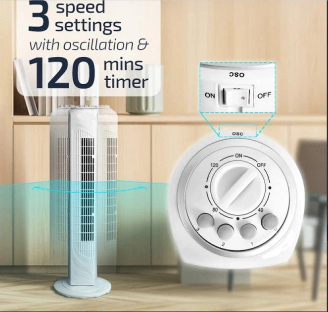 Колонный вентилятор DOMOTEC MS1627 White TOWER FAN 3 режима скорости с таймером - изображение 2