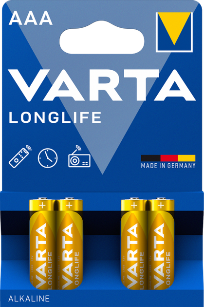 Батарейка VARTA Longlife AAA / LR03 Alkaline 1.5v (блістер) - Фото 1 Батарейка VARTA Longlife AAA / LR03 Alkaline 1.5v (блістер) - изображение 1