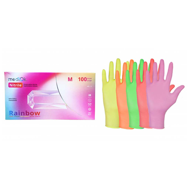 Перчатки Mediok нитриловые без талька rainbow 5 кольорів M 100 шт (0304962) - изображение 2