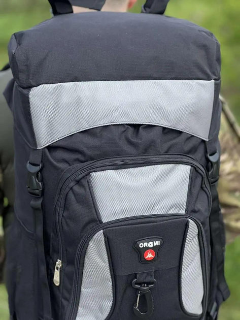 Універсальна військова сумка, армійська сумка містка 55л тактичний туристичний рюкзак Чорно-Сірий - зображення 2
