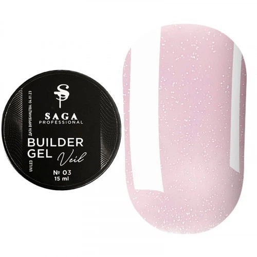 Гель для нарощування Saga Builder Veil Gel №03 15 мл (Світло рожевий з мікроблиском) - Фото 1 Гель для нарощування Saga Builder Veil Gel №03 15 мл (Світло рожевий з мікроблиском) - зображення 1