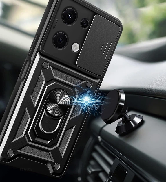 Чехол Fiji Camera Defence для Xiaomi Redmi Note 13 бампер с защитой камеры и подставкой Black - изображение 3