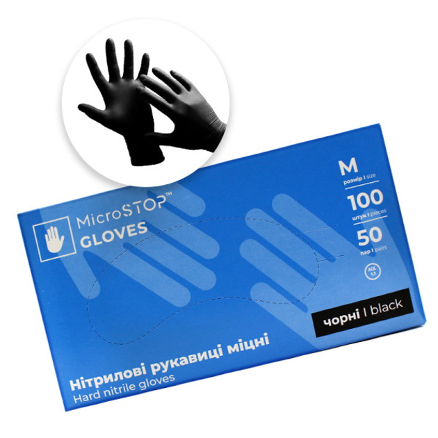 Перчатки нитриловые MicroStop 50 пар размер M без пудры плотность 3.5 г черные - зображення 1