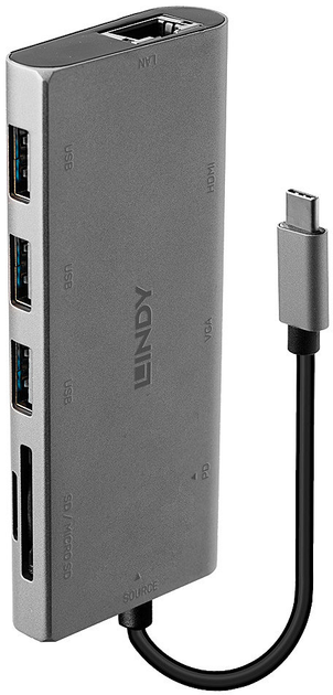 Док-станція Lindy DST-Mini Plus Type C 4k HDMI VGA 100W Grey (4002888432788) - зображення 3