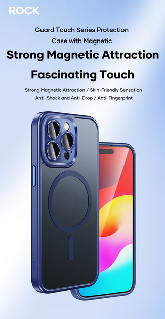 Чехол для iPhone 15 Pro Max c Magsafe Rock Guard Touch Series матовый с закрытой камерой Blue - изображение 2