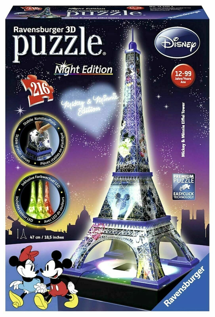 Puzzle 3D Ravensburger Disney Night Edition Mickey & Minnie Edition 17 x 17 x 47 cm 216 elementów (4005556125203) - obraz 1