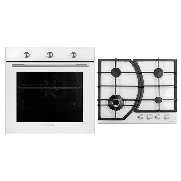 Комплект духової шафи електричної(білої) Minola EO 684 WH та газової поверхні на металі WEILOR GM W 644 WH - Фото 1 Комплект духової шафи електричної(білої) Minola EO 684 WH та газової поверхні на металі WEILOR GM W 644 WH - зображення 1