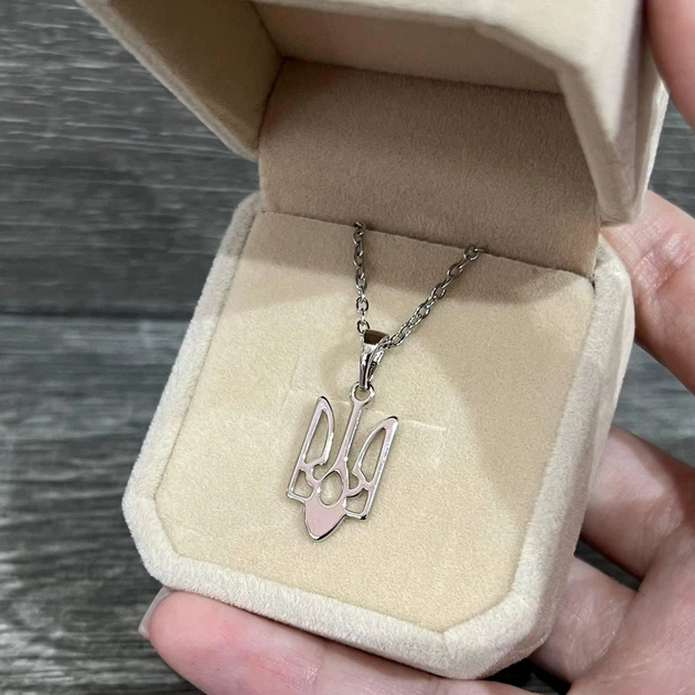 Кулон на цепочке "Герб Украины Тризуб" ювелирная сталь Xuping Jewelry серебристая упакован в бархатную коробочку (16217) - изображение 2