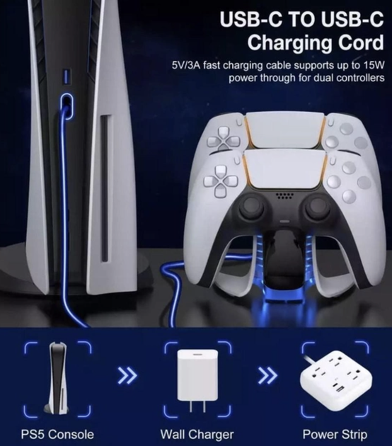 Зарядка для джойстика PS5 Dobe Станція PlayStation 5 PS 5 DualSense Білий - зображення 6