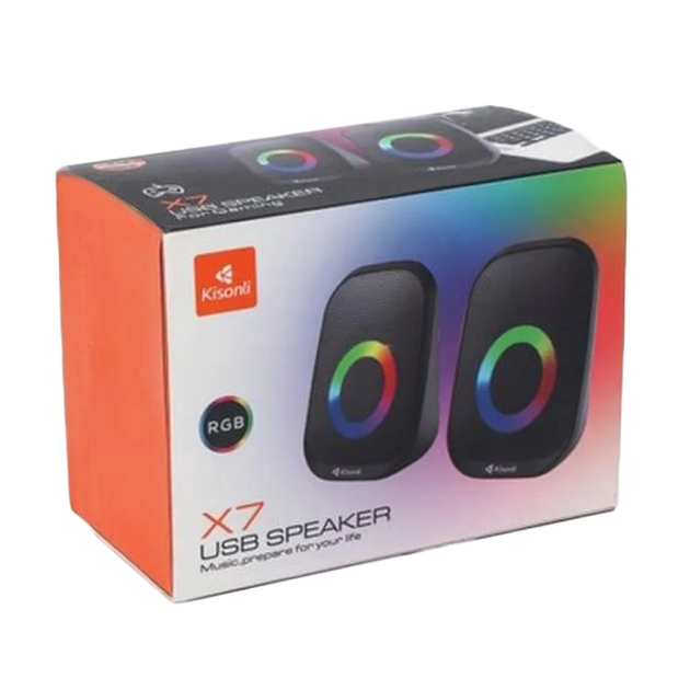 Чорні комп'ютерні колонки Kisonli X7 із підсвічуванням RGB Colorful Light. - зображення 3