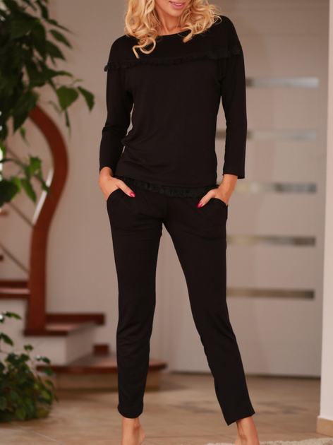 Піжама (лонгслів + штани) жіноча великих розмірів з віскози Kalimo Calpe 2XL Чорна (5902429210136) - зображення 1