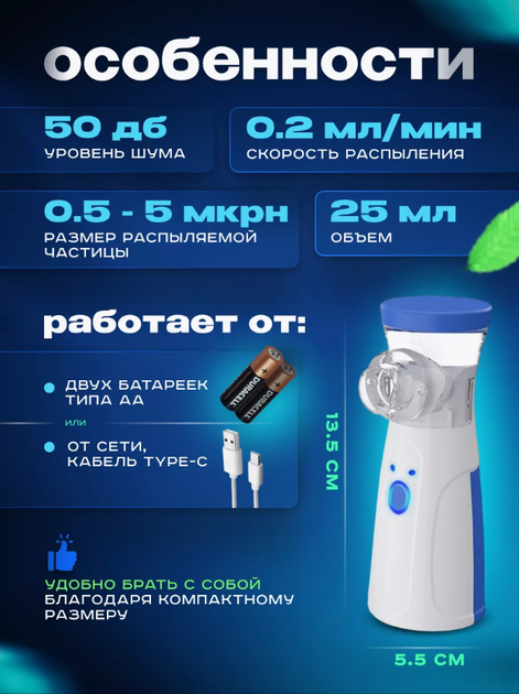 Перезаряжаемый Ингалятор для Взрослых и Детей atomizer AND LY-565 - изображение 5