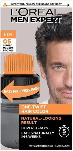 Farba do włosów L'Oreal Paris Men Expert One-Twist Haircolor 05 Light/Medium Brown 50 ml (3600524000660) - Zdjęcie 2 Farba do włosów L'Oreal Paris Men Expert One-Twist Haircolor 05 Light/Medium Brown 50 ml (3600524000660) - obraz 2