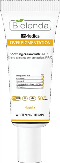 Заспокійливий крем з SPF 50 - Bielenda Dr Medica Overpigmentation Soothing Cream SPF 50 50ml (1339305-7425448) - Фото 1 Заспокійливий крем з SPF 50 - Bielenda Dr Medica Overpigmentation Soothing Cream SPF 50 50ml (1339305-7425448) - изображение 1
