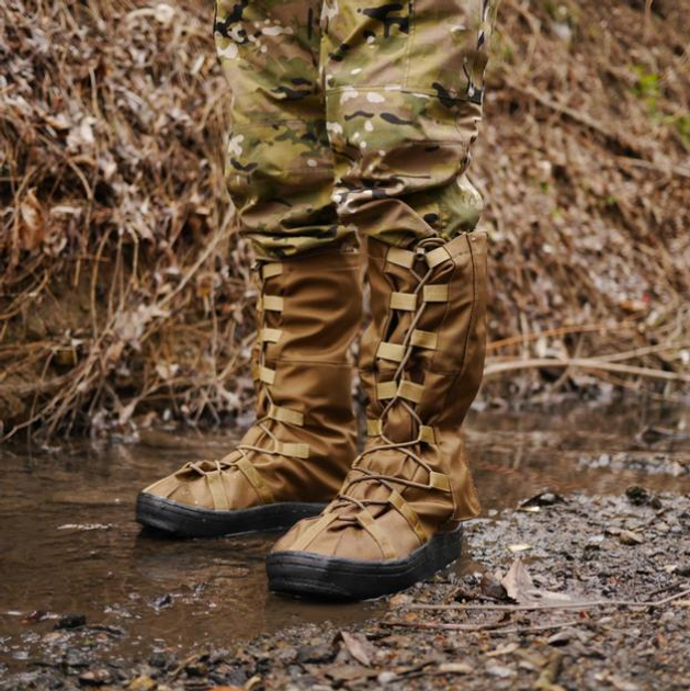 Тактичні військові водоштовхувальні бахіли для захисту від дощу гамаші на взуття Койот L (42-45 розмір) - зображення 1