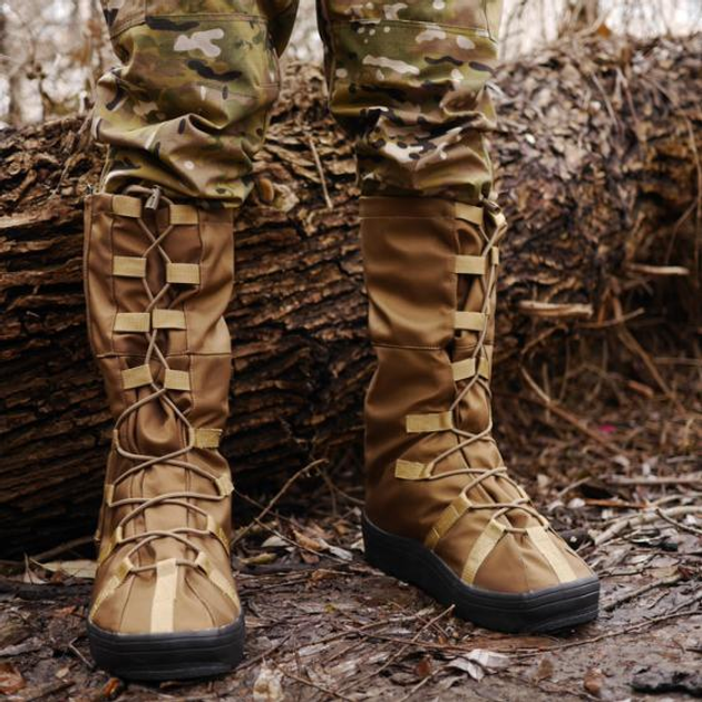 Тактические военные водоталкивающие бахилы для защиты от дождя гамаши на обувь Койот L (42-45 размер) - изображение 2