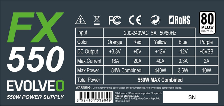 Блок живлення Evolveo FX550 550W (CZEFX550) - изображение 3
