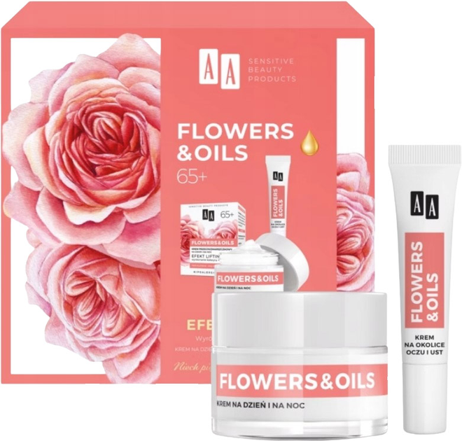 Набір Aa Cosmetics Flowers & Oils Ефект ліфтингу Денний та нічний крем 50 мл + Крем для шкіри навколо очей та губ 15 мл (5900116095721) - зображення 2