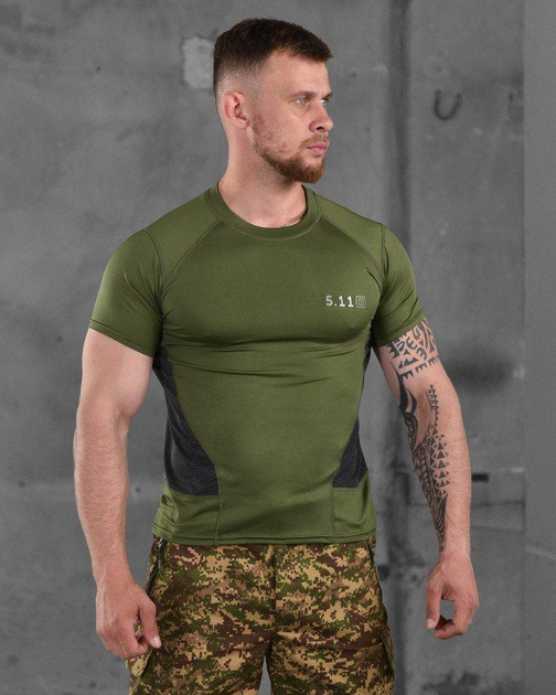 Компресійна чоловіча футболка 5.11 Tactical L оліва (87433) - зображення 1