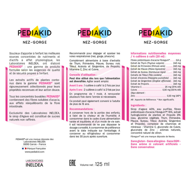 Сироп Pediakid Ніс-Горло / NEZ-GORGE - Очищення та заспокоєння дихальних шляхів для дітей від 6 міс, 125 мл (PK09) - зображення 2