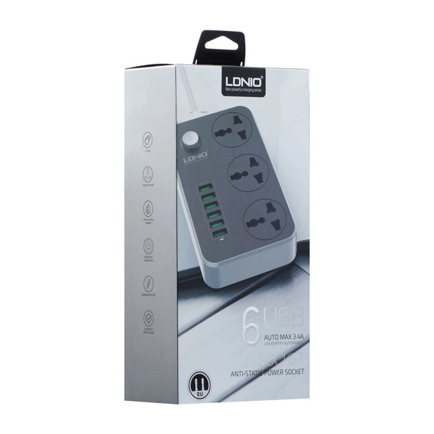 Сетевой Удлинитель LDNIO SC3604 6USB 3.4A Цвет Черный - Фото 2 Сетевой Удлинитель LDNIO SC3604 6USB 3.4A Цвет Черный - изображение 2