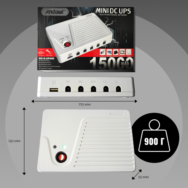 UPS для роутера ИБП Andowl Q-UP600X1 MINI DC юпс 15000mAh Источник ...