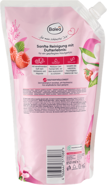 Крем-мило запаска з ароматом магнолії та малини Balea Cremeseife Raspberry & Magnolia 850 мл - зображення 2