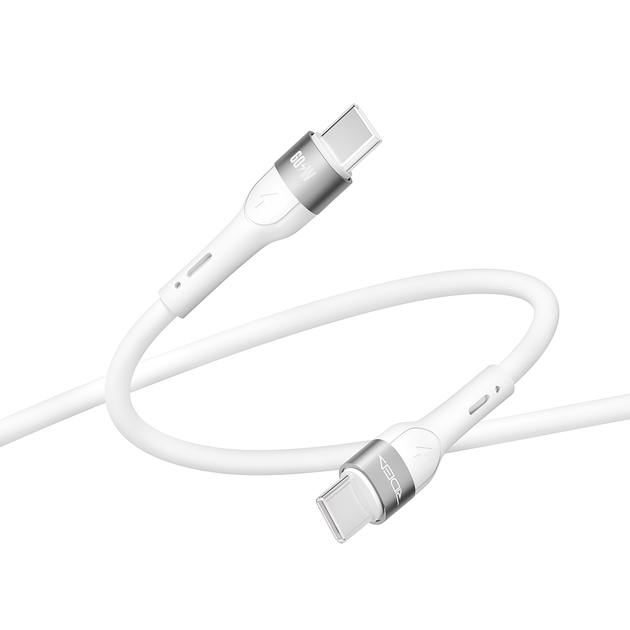 Data-кабель Ridea RC-XS51 X-Silicone 60W 3A Type-C to Type-C 1.2m, White - Фото 6 Data-кабель Ridea RC-XS51 X-Silicone 60W 3A Type-C to Type-C 1.2m, White - изображение 6