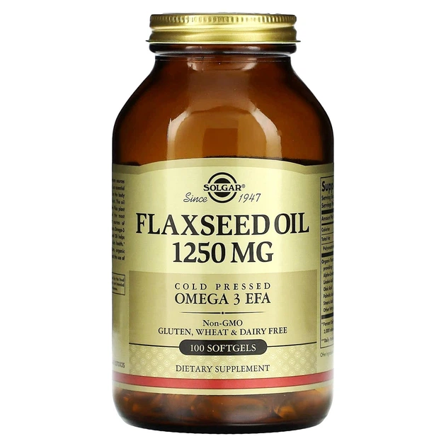 Лляна олія, Solgar, Flaxseed Oil, 1250 мг, 100 капсул - зображення 2