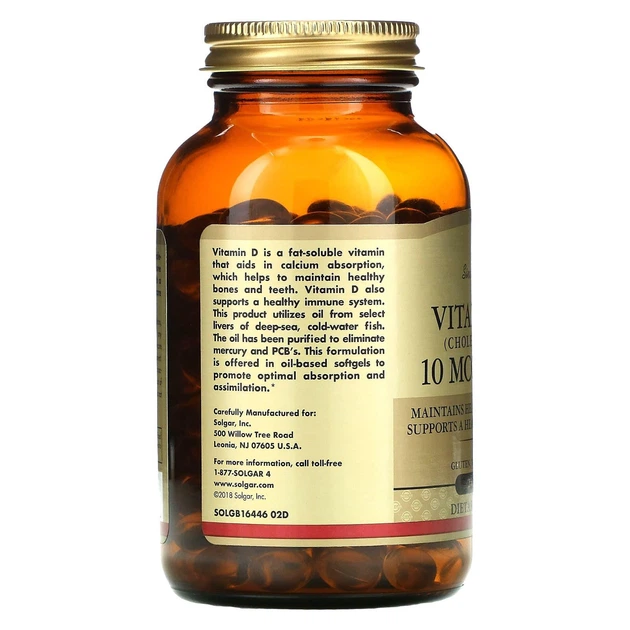 Витамин Д3 Solgar, Vitamin D3, Cholecalciferol, 400 IU, 250 капсул - изображение 6