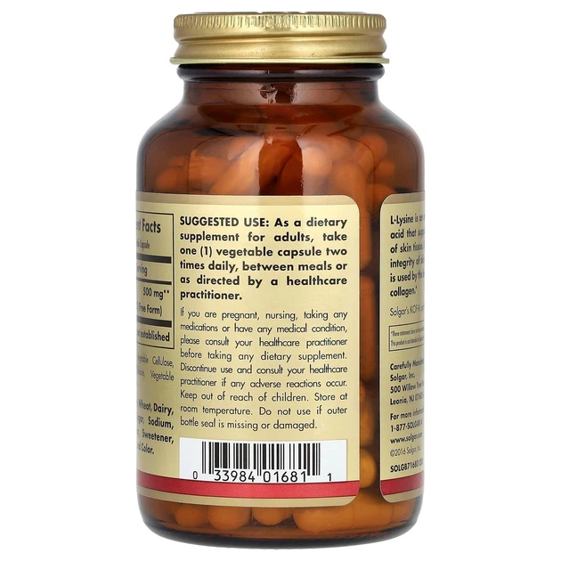 L-лізин Solgar, L-Lysine, Free Form, 500 мг, 100 капсул - зображення 7