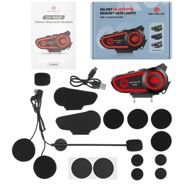Мотоциклетна Bluetooth-гарнітура GEARELEC DK02 Bluetooth 5.3 з RGB підсвічуванням та функцією шумозаглушення - Фото 5 Мотоциклетна Bluetooth-гарнітура GEARELEC DK02 Bluetooth 5.3 з RGB підсвічуванням та функцією шумозаглушення - зображення 5