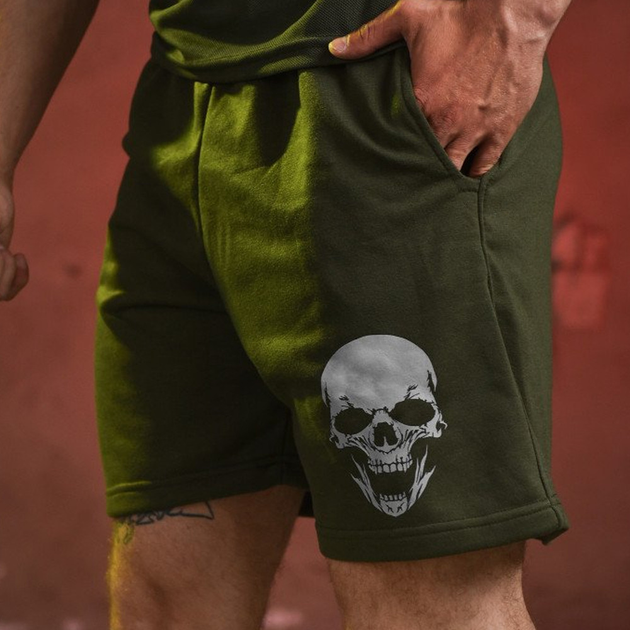 Трикотажные шорты с принтом Skull олива размер L - изображение 2