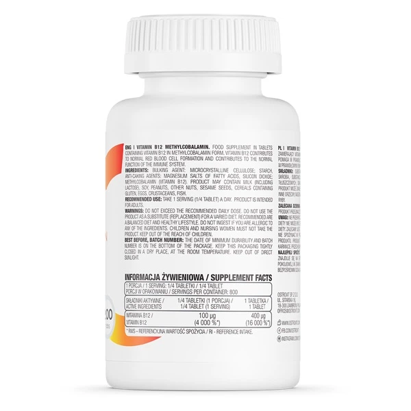 OstroVit Vitamin B12 Methylcobalamin 200 tabs - изображение 2