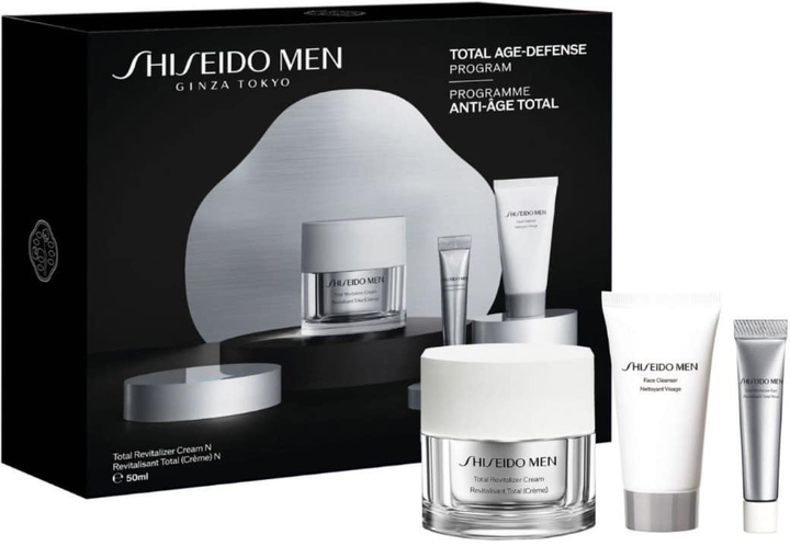 Zestaw do pielęgnacji twarzy Shiseido Men Total Revitalizer Żel oczyszczający 30 ml + Koncentrat 10 ml + Krem 50 ml + Kosmetyczka (3423222114299) - obraz 1