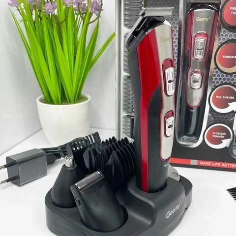 Машинка для стрижки волос Geemy GM 592 10в1 4 насадки красно