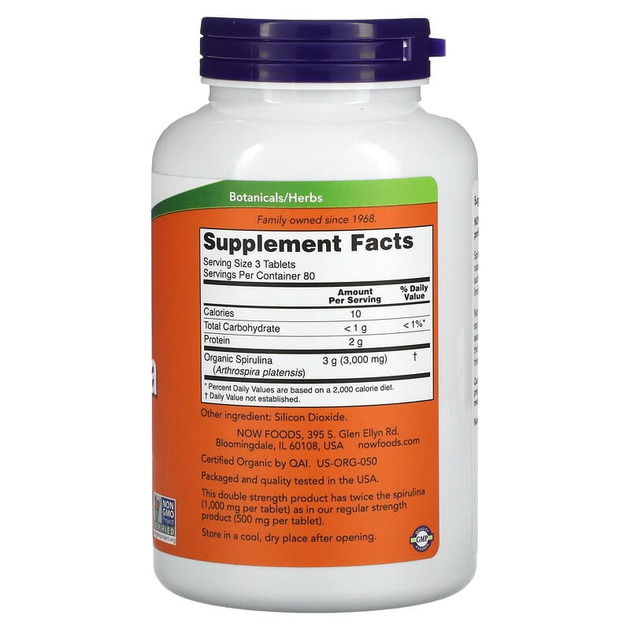 Now Foods, сертифицированная органическая спирулина, 1000 мг, 240 таблеток (NOW-02717) - изображение 2