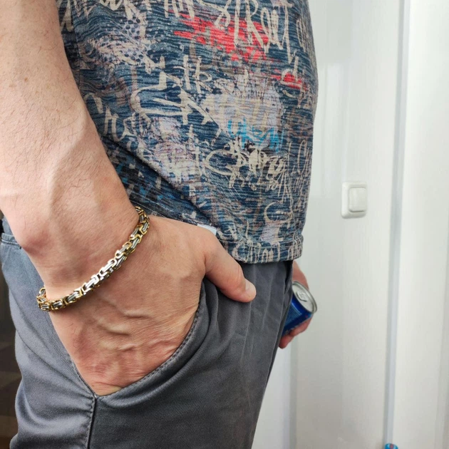 Чоловічий браслет Steel Rage із позолоченими вставками 5мм - зображення 4