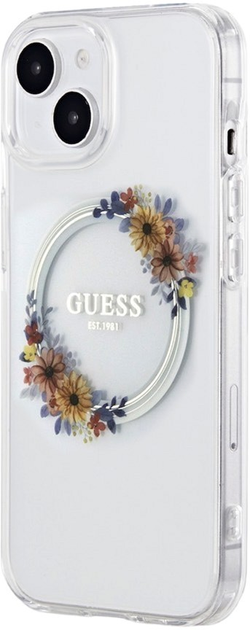 Etui Guess PC TPU Flowers Ring Glossy Logo MagSafe do Apple iPhone 15 Transparent (3666339221706) - obraz 2