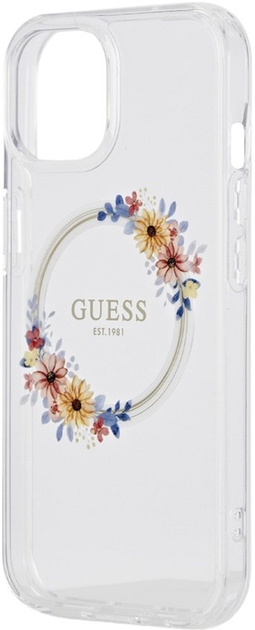 Панель Guess PC TPU Flowers Ring Glossy Logo MagSafe для Apple iPhone 15 Transparent (3666339221706) - зображення 5