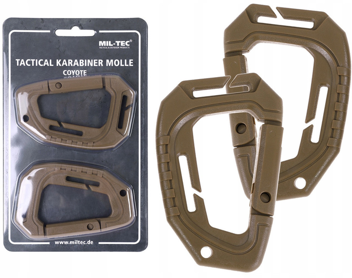 Набір 2 карабіни тактичні Mil-Tec Койот TACTICAL KARABINER MOLLE (2 ST./BLISTER) COYOTE (15922505) - зображення 1